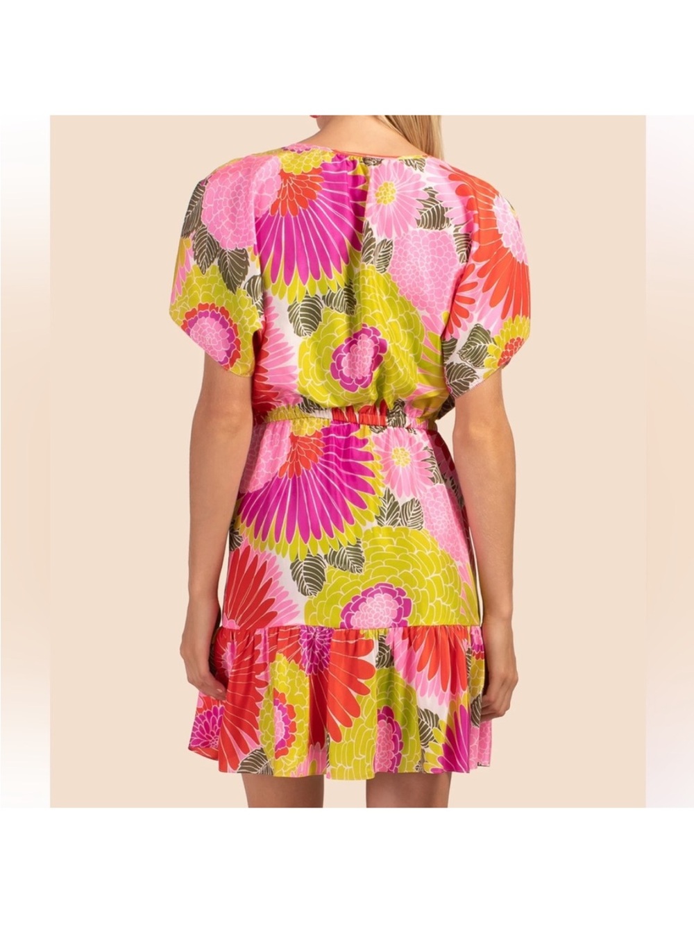 Trina Turk Mahalo Dress 100% Silk Tiered Elastic Waist - Size L - Picture 3 of 11